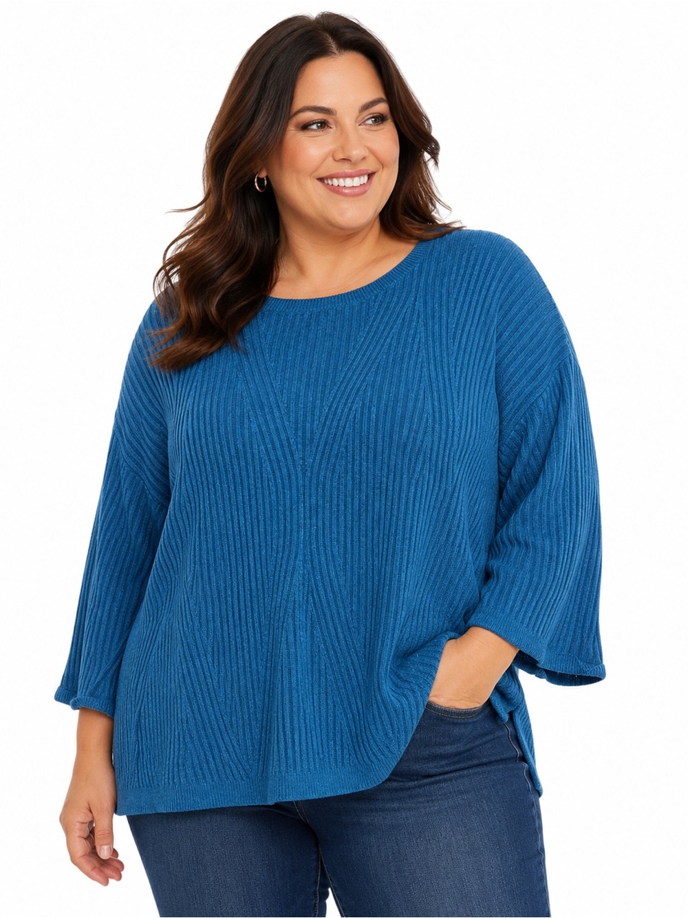Ava & Viv Teal Ribbed Knit Top